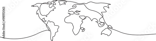 Continuous Earth line drawing symbol. World map one line art. minimalist one line vector illustration, world map art, global concept