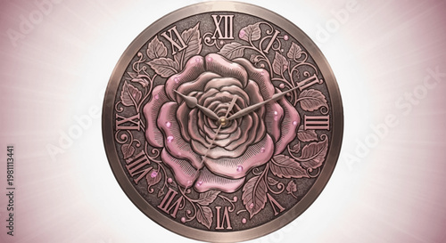 Antique Rose Embossed Clock Face Roman Numerals.