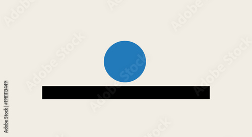 Blue Sphere Resting on a Black Horizontal Bar Minimalist Design.
