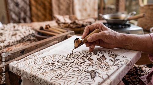 Obraz na płótnie Traditional batik making process with hand.