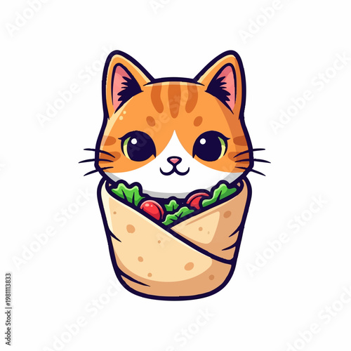Cartoon cat wrapped like burrito