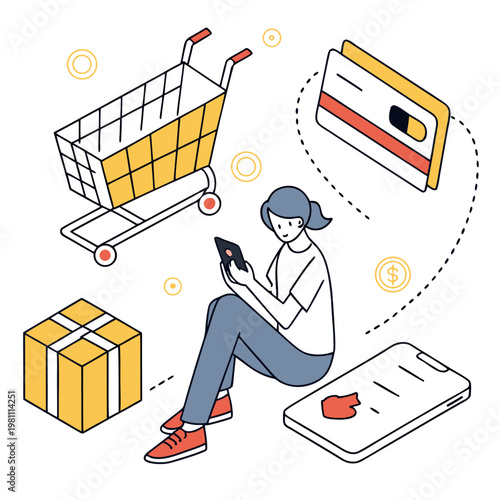 Online Shopping E-commerce Flat Illustration