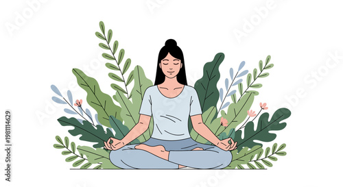 Yoga woman silhouette practicing yoga in the park meditation fitness relaxation illustration of young woman in lotus pose zen balance lifestyle