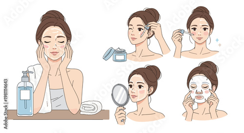 Vector illustration set of female faces and avatars showing different hairstyles fashion styles makeup and beauty expressions for women and girls