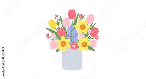 Colorful Flower Bouquet in Vase Spring Garden Floral Illustration Design