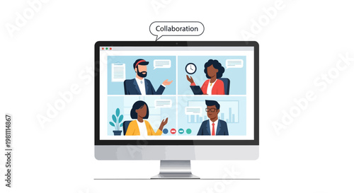 Business people icon set displayed on computer screens and digital devices representing communication and online business technology