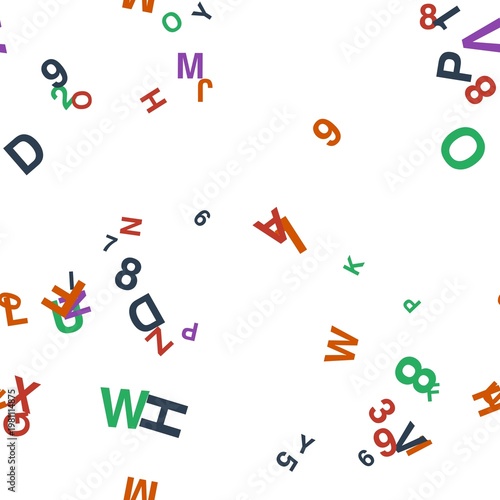 pattern typo square Seamless pattern with colorful scattered letters and numbers on a white background design