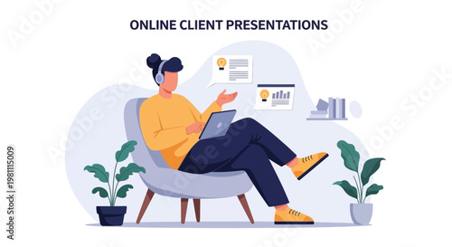 Online Client Presentation: Person with Laptop and Headphones in Cozy Home Office