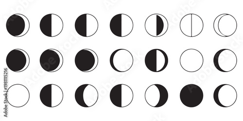 Collection of Moon Phase Icons in Grid Layout