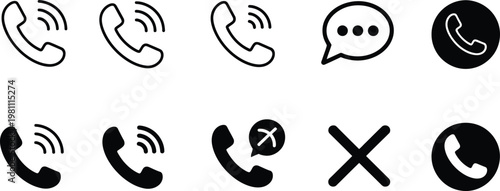 Telephone Call Icon Set with Cell Ringing Phone Symbols, Contact Us Signs Isolated, Communication and Telephony Concept, Modern Flat Design Vector Collection