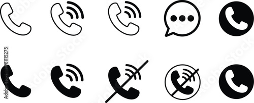 Telephone Call Icon Set with Cell Ringing Phone Symbols, Contact Us Signs Isolated, Communication and Telephony Concept, Modern Flat Design Vector Collection
