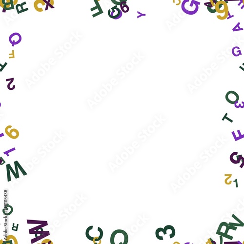 pattern typo square Scattered Alphabet Letters and Numbers Forming a Decorative Border on a White Background