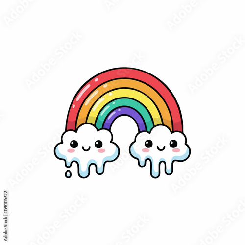 Cute melting clouds under rainbow kawaii style