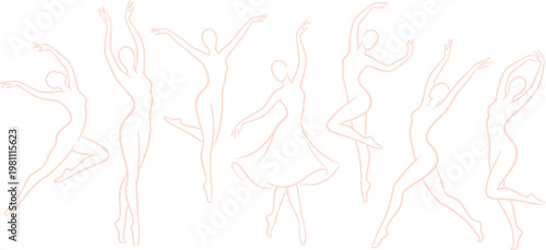 Ballet dancer silhouette collection featuring elegant female poses in motion, graceful dance figures in outline vector style for performance, art, and choreography design