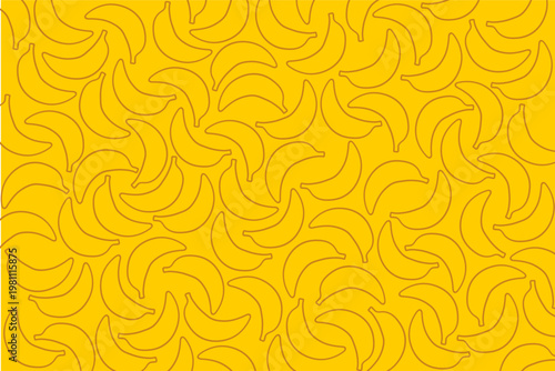 Brown banana line art seamless pattern on mustard color background. Ideal design for wrapping paper, menu, flyer, fabric.