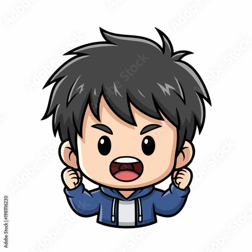 Excited Cartoon Character with Fists Raised