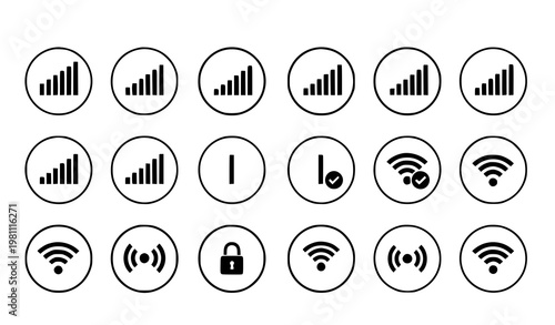 Wifi icon set circular badge vector internet signal connection symbols collection