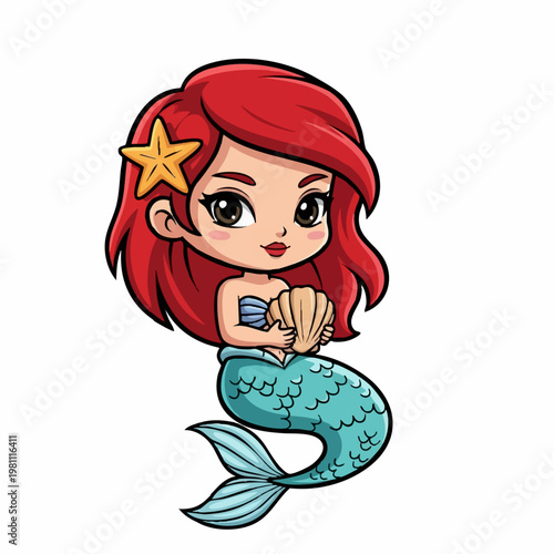 Mermaid chibi with seashell and starfish in hair