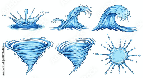 Dynamic water splash and waves isolated.