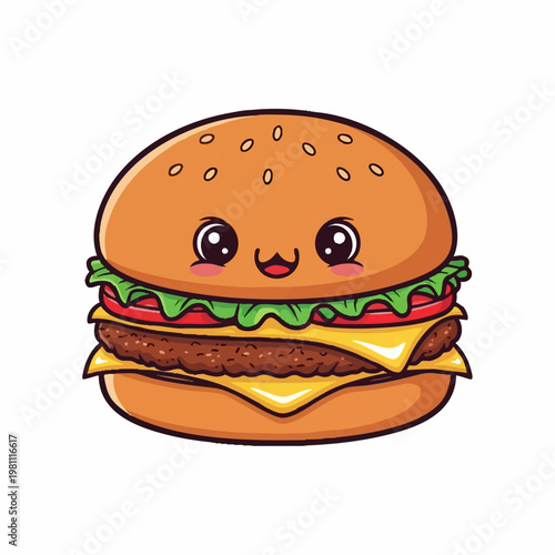 Smiling burger with eyes and happy face