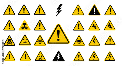 Hazard Warning Triangle Signs Collection Focused Subject.