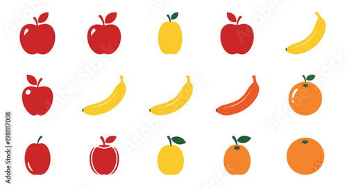 Assorted Fruit Icon Collection Featuring Apples Bananas Oranges Lemons.