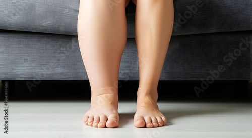 Woman's legs showing one swollen leg and foot compared to normal edema