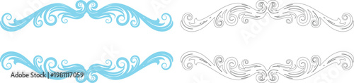 Blue and black ornamental scrollwork borders white