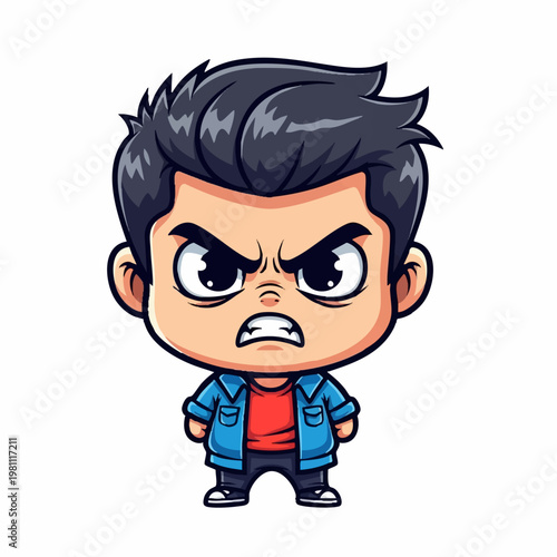 Angry Cute Cartoon Character with Dark Hair