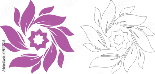 Purple and black floral mandala white