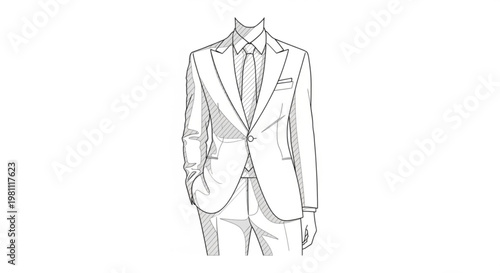 A minimalist line art illustration of a man's suit with a headless design