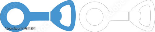 Blue bottle opener silhouette and outline