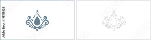 Blue mehndi ornament with teardrop and dots