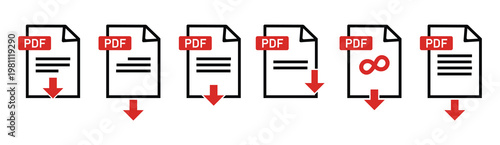Set of PDF file icon set download document. PDF file download symbols. format for texts, images, vector illustration