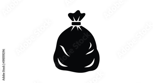A simple black silhouette of a full tied garbage bag silhouette