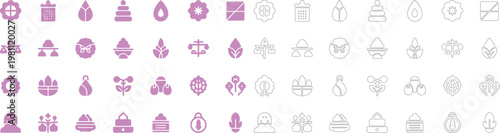 Collection of purple and outline for decor and nature