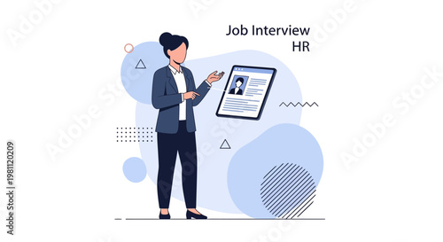 HR Manager Conducting Job Interview, Presenting Candidate Resume on Tablet