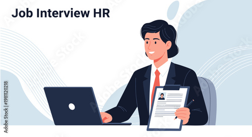 HR Manager Conducting Job Interview with Candidate Resume and Laptop