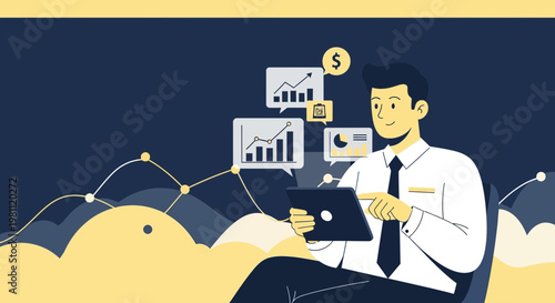 Businessman analyzing financial charts on tablet, business growth concept
