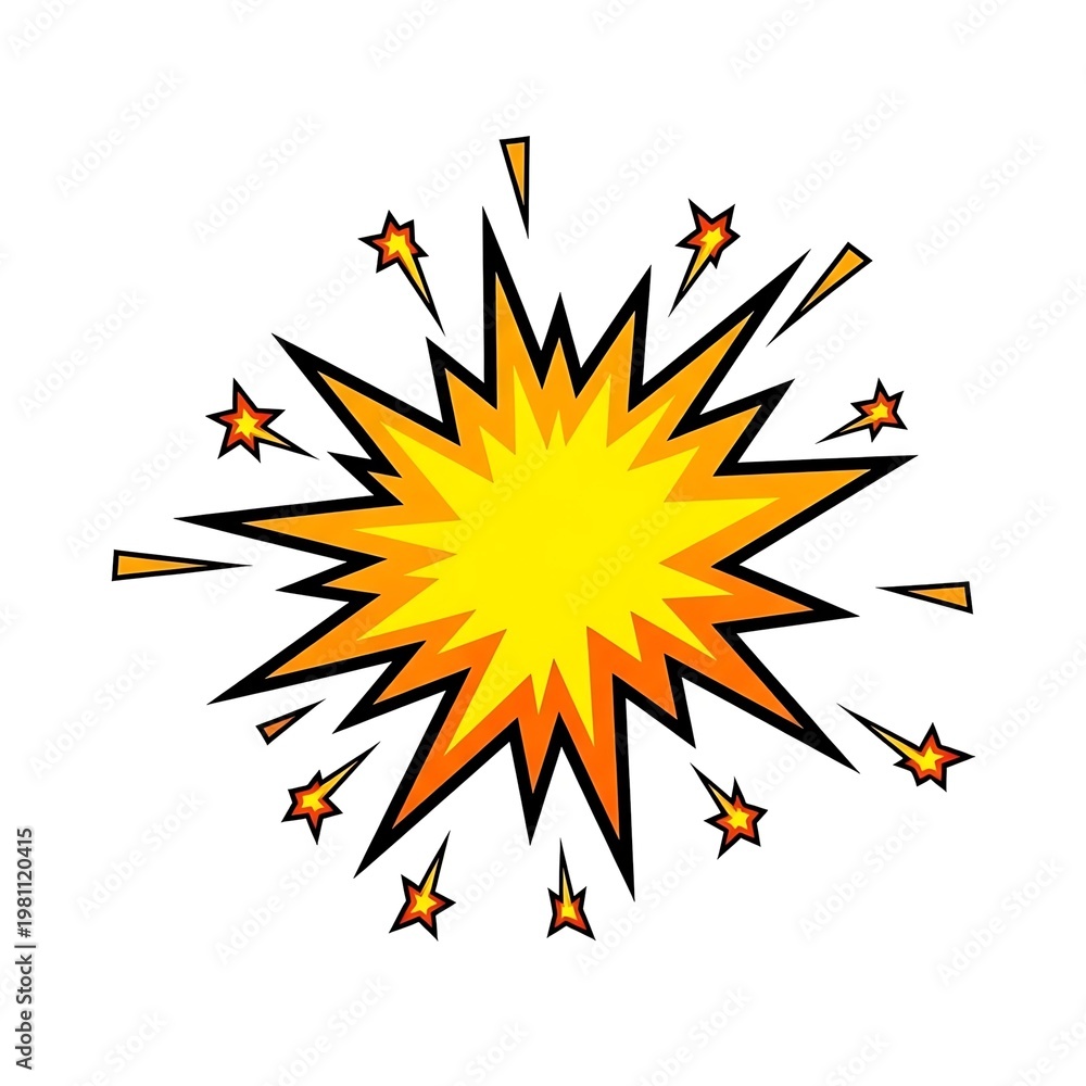 Fototapeta premium Vibrant Comic Book Explosion with Stars on a Clean White Backdrop