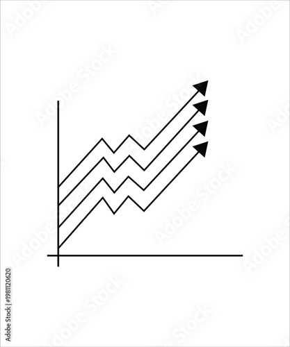 Simple Increasing Bar Chart Icon with Growth Arrow Business Symbol.