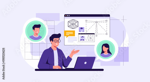 Online Meeting: Man Presenting to Remote Team via Video Conference