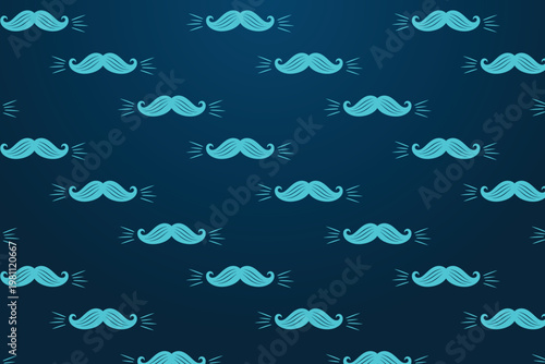 Seamless pattern of teal mustaches on a dark blue background