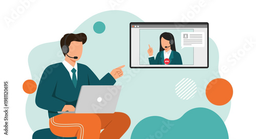 Online meeting with remote team, business call, video conference, support service