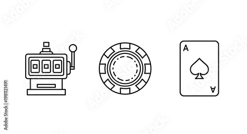 Casino game icons depicting slot machine chip and ace card silhouette