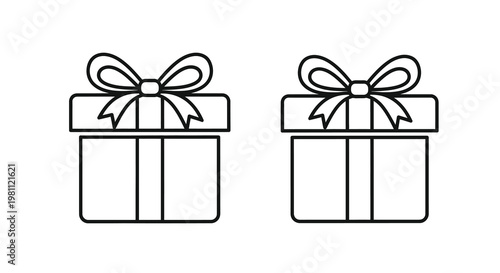 Two gift boxes with bows a simple black outline silhouette