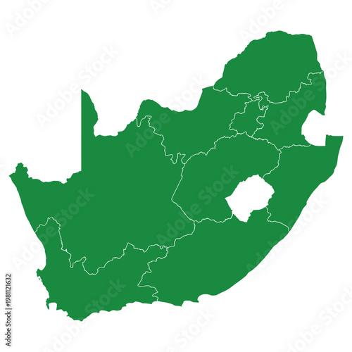 Bilde på lerret South Africa map with provinces outlined in white on green