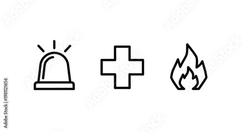 Emergency symbols of a bell cross and fire line art silhouette