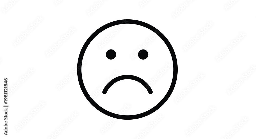Fototapeta premium Simple black outline of a sad face minimalist design silhouette