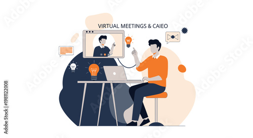 Virtual Meeting Concept: Man in Remote Work, Online Collaboration, Ideas and Communication